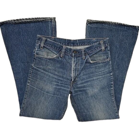 Vintage 70’s Levi’s 684 Orange Tab Bell Bottom Flare Faded Denim Jeans Sz 33X32 - Picture 7 of 12